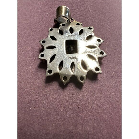 VINTAGE INDIA DESIGNER DOUG PAULUS STERLING SILVER AMETHYST STONE FLOWER PENDANT - Picture 4 of 5
